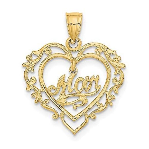 14k Yellow Gold Polished MOM Dangle in Fancy Heart Pendant